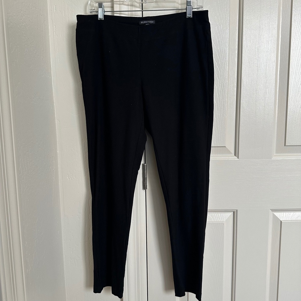 Eileen Fisher Black Washable Stretch Viscose Crepe Slim Pants - Medium‎